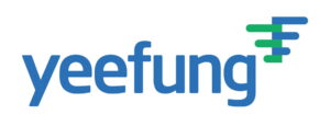 The yeefung logo features the company name in blue lowercase letters, with three stacked, angled green and blue lines resembling a stylized "F" to the right.